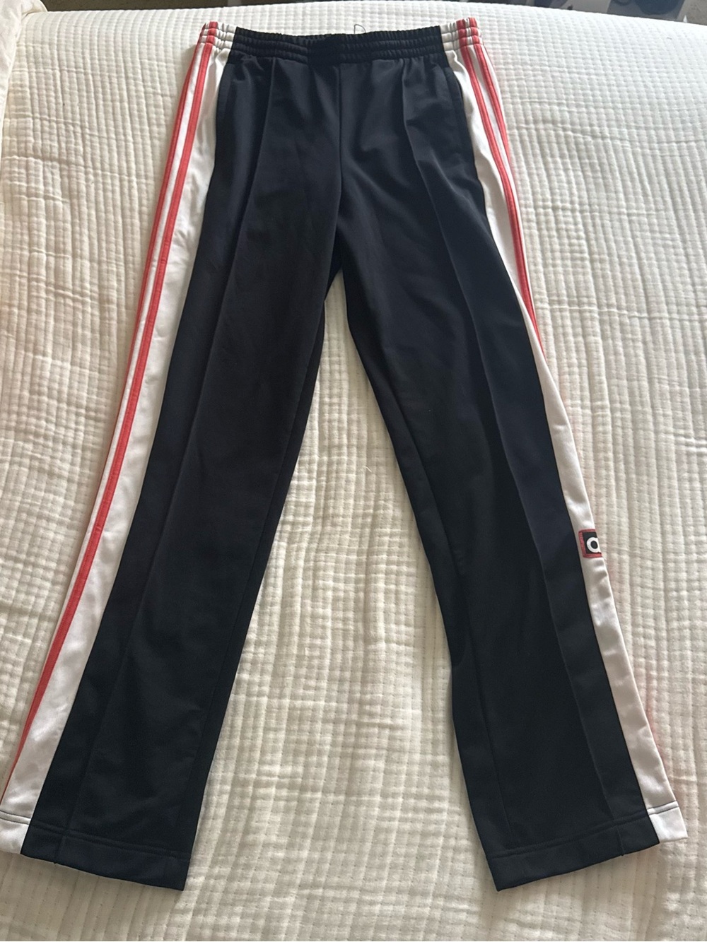 adidas Black Track Pants with White Panels and Red Stripes - Picture 2 of 6